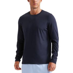 CRZ YOGA Cloud Jersey Long Sleeve Shirts for Men – Crewneck Breathable Casual Workout T-Shirts Soft Basic Tops(Navy)