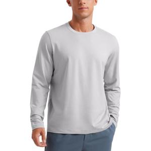 CRZ YOGA Cloud Jersey Long Sleeve Shirts for Men – Crewneck Breathable Casual Workout T-Shirts Soft Basic Tops(Platinum Grey)