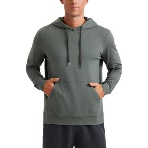 CRZ YOGA Cloud Jersey Pullover Hoodies for Men – Casual Workout Long Sleeve Basic Hooded Sweatshirts with Pocket(Grey Sage)