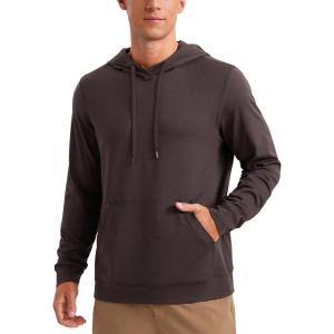 CRZ YOGA Cloud Jersey Pullover Hoodies for Men – Casual Workout Long Sleeve Basic Hooded Sweatshirts with Pocket(Hot Fudge Brown)