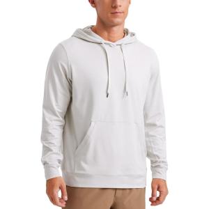 CRZ YOGA Cloud Jersey Pullover Hoodies for Men – Casual Workout Long Sleeve Basic Hooded Sweatshirts with Pocket(Milky White)