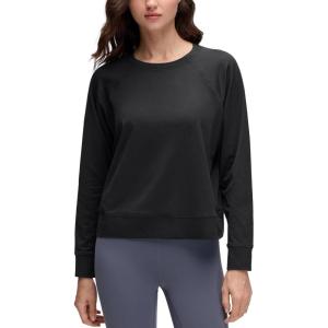 CRZ YOGA Cloud Jersey Pullover Sweatshirt for Women Long Sleeve Soft Casual Crewneck Tops Basic Workout Fall Shirts(Black)