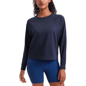 CRZ YOGA Cloud Jersey Pullover Sweatshirt for Women Long Sleeve Soft Casual Crewneck Tops Basic Workout Fall Shirts(Navy)