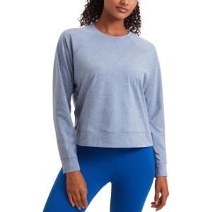 CRZ YOGA Cloud Jersey Pullover Sweatshirt for Women Long Sleeve Soft Casual Crewneck Tops Basic Workout Fall Shirts(Slate Blue)