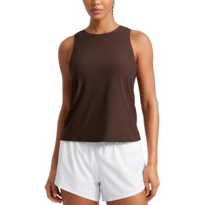 CRZ YOGA Cloudweight Crew Neck Workout Tanks Lightweight Athletic Gym Tops for Women Soft Basic Running Sleeveless Shirts(Coffee Brown)