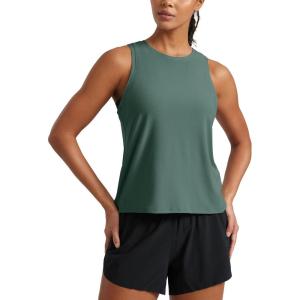 CRZ YOGA Cloudweight Crew Neck Workout Tanks Lightweight Athletic Gym Tops for Women Soft Basic Running Sleeveless Shirts(Graphite Green)