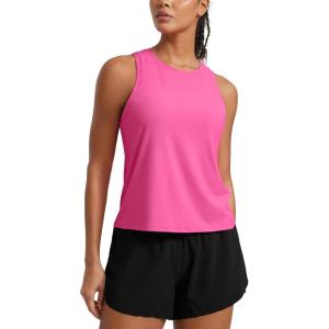 CRZ YOGA Cloudweight Crew Neck Workout Tanks Lightweight Athletic Gym Tops for Women Soft Basic Running Sleeveless Shirts(Magenta)