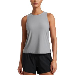 CRZ YOGA Cloudweight Crew Neck Workout Tanks Lightweight Athletic Gym Tops for Women Soft Basic Running Sleeveless Shirts(Silver Gray)