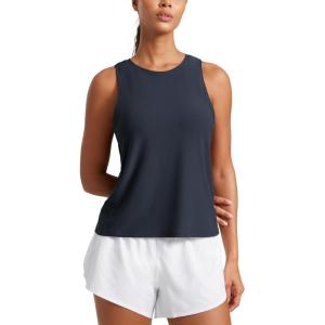 CRZ YOGA Cloudweight Crew Neck Workout Tanks Lightweight Athletic Gym Tops for Women Soft Basic Running Sleeveless Shirts(True Navy)