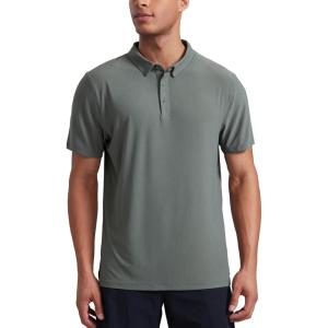 CRZ YOGA Cloudweight Mens Short Sleeve Polo Shirts Slim Fit Lightweight Moisture Wicking Athletic Casual Button Golf T-Shirts(Grey Sage)