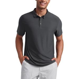 CRZ YOGA Cloudweight Mens Short Sleeve Polo Shirts Slim Fit Lightweight Moisture Wicking Athletic Casual Button Golf T-Shirts(Mysterious Grey)