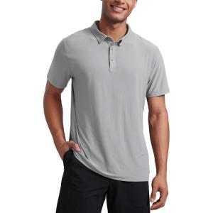 CRZ YOGA Cloudweight Mens Short Sleeve Polo Shirts Slim Fit Lightweight Moisture Wicking Athletic Casual Button Golf T-Shirts(Silver Gray)