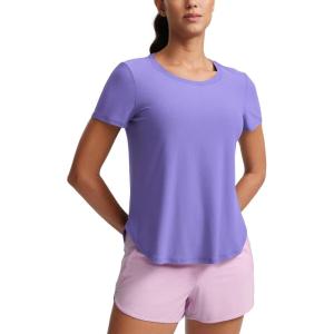 CRZ YOGA Cloudweight Workout Tops for Women Lightweight Athletic Short Sleeve Shirts Gym Running Side Slit T-Shirts(Dark Lavender Purple)