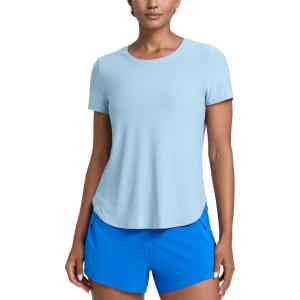 CRZ YOGA Cloudweight Workout Tops for Women Lightweight Athletic Short Sleeve Shirts Gym Running Side Slit T-Shirts(Light Grayish Blue)