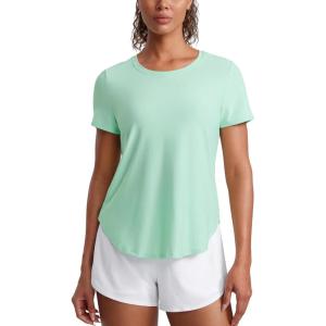 CRZ YOGA Cloudweight Workout Tops for Women Lightweight Athletic Short Sleeve Shirts Gym Running Side Slit T-Shirts(Mint Moment)