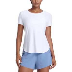 CRZ YOGA Cloudweight Workout Tops for Women Lightweight Athletic Short Sleeve Shirts Gym Running Side Slit T-Shirts(White)