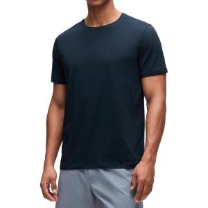 CRZ YOGA Cotton-Blend Athletic Shirts for Men – Short Sleeve Moisture Wicking Soft Workout Casual Tee Tops Basic T-Shirt(True Navy)
