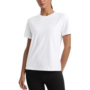 CRZ YOGA Cotton-Blend Crewneck Tops for Women – Workout Gym Athletic Casual Short Sleeve Shirts Quick Dry Basic T-Shirt(White)