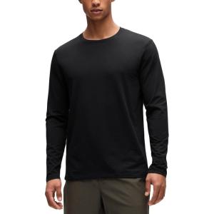 CRZ YOGA Cotton-Blend Long Sleeve Shirts for Men – Moisture Wicking Soft Workout Athletic Casual Crewneck Basic Tops(Black)