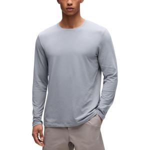 CRZ YOGA Cotton-Blend Long Sleeve Shirts for Men – Moisture Wicking Soft Workout Athletic Casual Crewneck Basic Tops(Silver Gray)