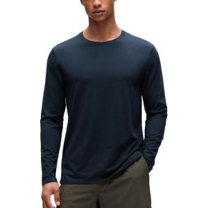 CRZ YOGA Cotton-Blend Long Sleeve Shirts for Men – Moisture Wicking Soft Workout Athletic Casual Crewneck Basic Tops(True Navy)