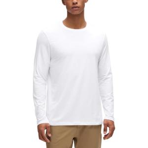 CRZ YOGA Cotton-Blend Long Sleeve Shirts for Men – Moisture Wicking Soft Workout Athletic Casual Crewneck Basic Tops(White)