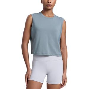 CRZ YOGA Cotton-Blend Workout Muscle Tank for Women Breathable Quick Dry High Neck Athletic Tops Casual Sleeveless Shirts(Belgian Blue)