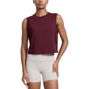CRZ YOGA Cotton-Blend Workout Muscle Tank for Women Breathable Quick Dry High Neck Athletic Tops Casual Sleeveless Shirts(Red Merlot)