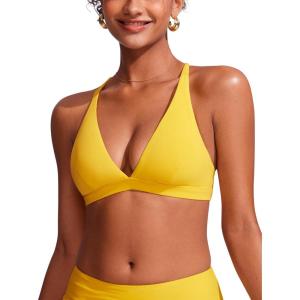 CRZ YOGA Deep V Neck Bikini Tops for Women – Padded Criss Cross Back Triangle Sexy Swim Bathing Suit Bra(High Visibility Yellow)