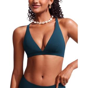 CRZ YOGA Deep V Neck Bikini Tops for Women – Padded Criss Cross Back Triangle Sexy Swim Bathing Suit Bra(Insignia Blue)