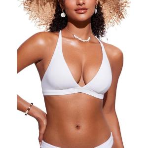 CRZ YOGA Deep V Neck Bikini Tops for Women – Padded Criss Cross Back Triangle Sexy Swim Bathing Suit Bra(White)