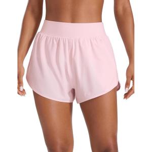 CRZ YOGA Dolphin Flat Waist Athletic Shorts for Women 3″ – High Rise Quick Dry for Running Workout Gym Track with Zip Pockets(Strawberry Pink)
