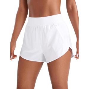 CRZ YOGA Dolphin Flat Waist Athletic Shorts for Women 3″ – High Rise Quick Dry for Running Workout Gym Track with Zip Pockets(White)