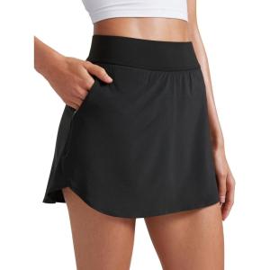 CRZ YOGA Dolphin Golf Skirts for Women A Line High Waisted Casual Athletic Mini Tennis Pickleball Skort with Zipper Pocket(Black)