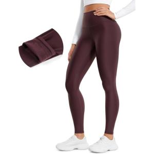 CRZ YOGA Fleece Lined Leggings 28” – Thermal Casual Lounge Workout Yoga Womens Full Length Pants Winter Warm(Arctic Plum)