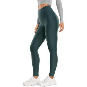 CRZ YOGA Fleece Lined Leggings 28” – Thermal Casual Lounge Workout Yoga Womens Full Length Pants Winter Warm(Forest Dark Green)