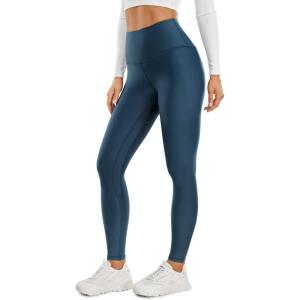 CRZ YOGA Fleece Lined Leggings 28” – Thermal Casual Lounge Workout Yoga Womens Full Length Pants Winter Warm(French Navy)