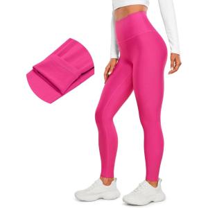 CRZ YOGA Fleece Lined Leggings 28” – Thermal Casual Lounge Workout Yoga Womens Full Length Pants Winter Warm(Granita Pink)