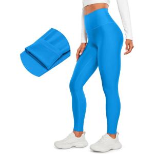 CRZ YOGA Fleece Lined Leggings 28” – Thermal Casual Lounge Workout Yoga Womens Full Length Pants Winter Warm(Madagascar Blue)