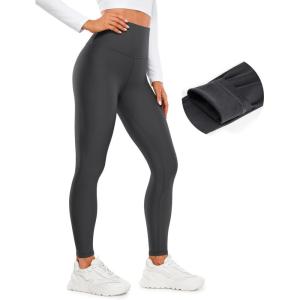CRZ YOGA Fleece Lined Leggings 28” – Thermal Casual Lounge Workout Yoga Womens Full Length Pants Winter Warm(Mysterious Grey)