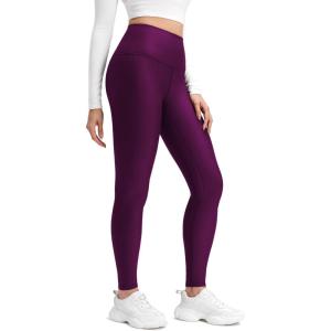 CRZ YOGA Fleece Lined Leggings 28” – Thermal Casual Lounge Workout Yoga Womens Full Length Pants Winter Warm(Plum Magenta)