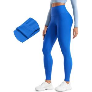 CRZ YOGA Fleece Lined Leggings 28” – Thermal Casual Lounge Workout Yoga Womens Full Length Pants Winter Warm(Sparkle Blue)
