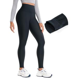 CRZ YOGA Fleece Lined Leggings 28” – Thermal Casual Lounge Workout Yoga Womens Full Length Pants Winter Warm(True Navy)