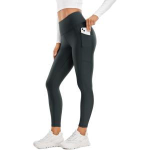CRZ YOGA Fleece Lined Leggings Pockets 25” – Thermal High Waisted Casual Lounge Workout Womens Yoga Pants Winter Warm(Melanite)