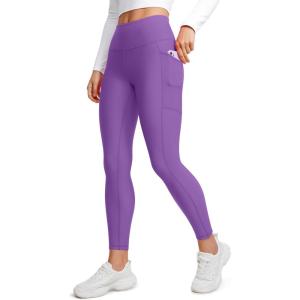 CRZ YOGA Fleece Lined Leggings Pockets 25” – Thermal High Waisted Casual Lounge Workout Womens Yoga Pants Winter Warm(Royal Lilac)