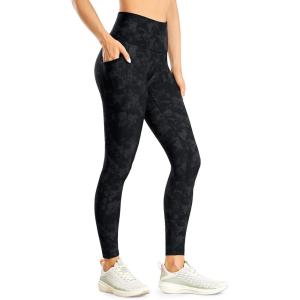 CRZ YOGA Fleece Lined Leggings Pockets 25” – Thermal High Waisted Casual Lounge Workout Womens Yoga Pants Winter Warm(Tie Dye Smoke Ink)