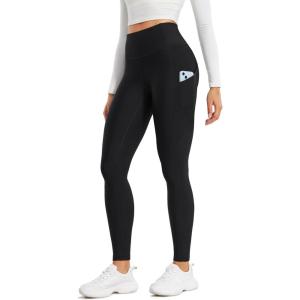 CRZ YOGA Fleece Lined Leggings Pockets 28” – Thermal Casual Lounge Workout Womens Yoga Full Length Pants Winter Warm(Black)