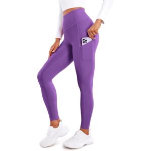 CRZ YOGA Fleece Lined Leggings Pockets 28” – Thermal Casual Lounge Workout Womens Yoga Full Length Pants Winter Warm(Royal Lilac)