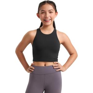 CRZ YOGA Girls Butterluxe Double Lined Crop High Neck Tank Tops – Dance Yoga Athletic Casual Racerback Tight Kids Teen(Black)