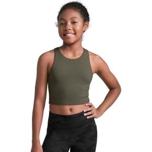 CRZ YOGA Girls Butterluxe Double Lined Crop High Neck Tank Tops – Dance Yoga Athletic Casual Racerback Tight Kids Teen(Light Army Green)